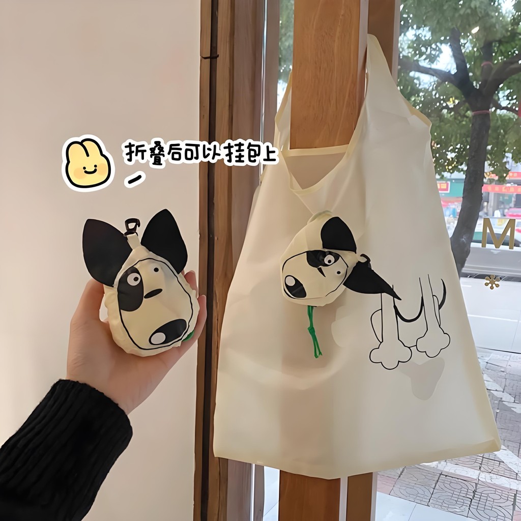 กระเป๋าพับได้ลายการ์ตูนสุนัขถุงช้อปปิ้งแบบใช้ซ้ําได้กระเป๋าสะพายรีไซเคิลการ์ตูนสัตว์