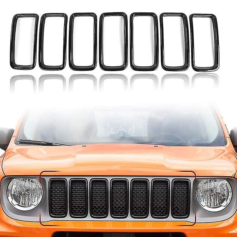สําหรับ Jeep Renegade 2019 2020 ช่องเสียบกระจังหน้า, สีดํา 7 แพ็ค