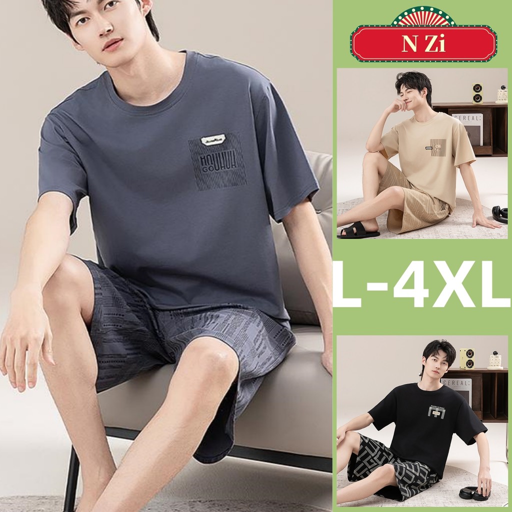 L-4xl ชุดนอนผู้ชายผ้าฝ้าย 100% Plus ขนาดชุดนอนชุดฤดูร้อนแขนสั้นชุดนอน Man สไตล์เรียบง่าย Loungewear