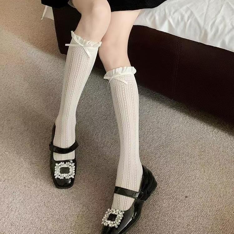 ฤดูใบไม้ผลิฤดูร้อนลูกไม้สีขาวบางลูกไม้บัลเล่ต์สไตล์กลางหลอดหวานลูกวัว ผอมลง ดูน่ารักกองถุงเท้า - รูปที่ 5