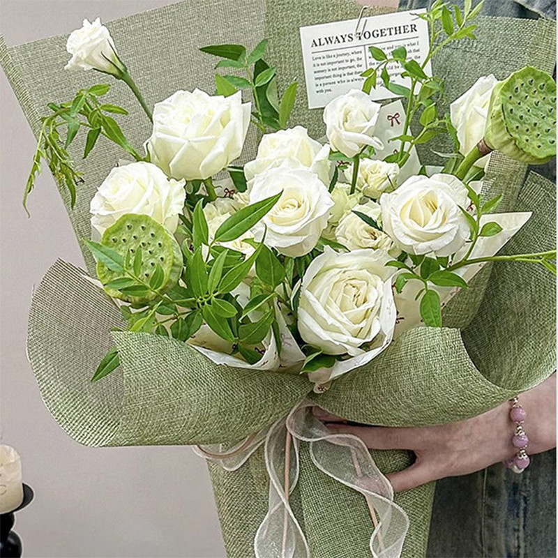 1 ม้วน 48cmx5Yards Vintage สีผ้าลินินม้วนดอกไม้ DIY วัสดุดอกไม้กระดาษห่อ Florist Supplies - รูปที่ 7