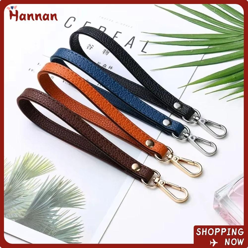Hanan สายรัดข้อมือหนัง PU นุ่ม ที่จับสายคล้องกระเป๋าทดแทน สีทึบ พกพาสะดวก อุปกรณ์เสริมกระเป๋า
