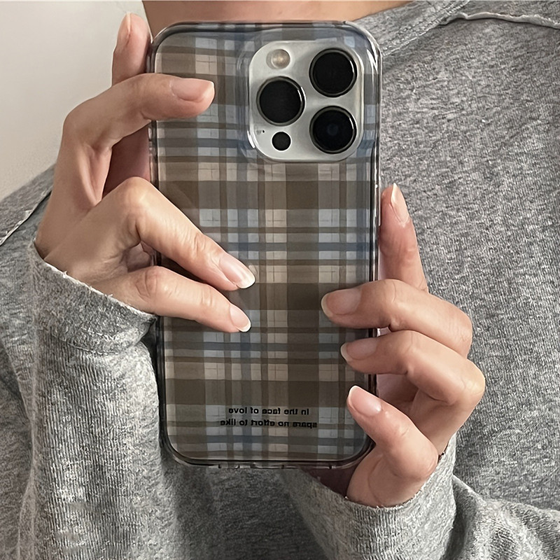 มีสไตล์ตาข่ายสีน้ําตาลเคสโทรศัพท์สําหรับiPhone 16 17 Pro Max 11 12 13 14 15 16E X XS XR 7 8 SE 2020 ปกอ่อน