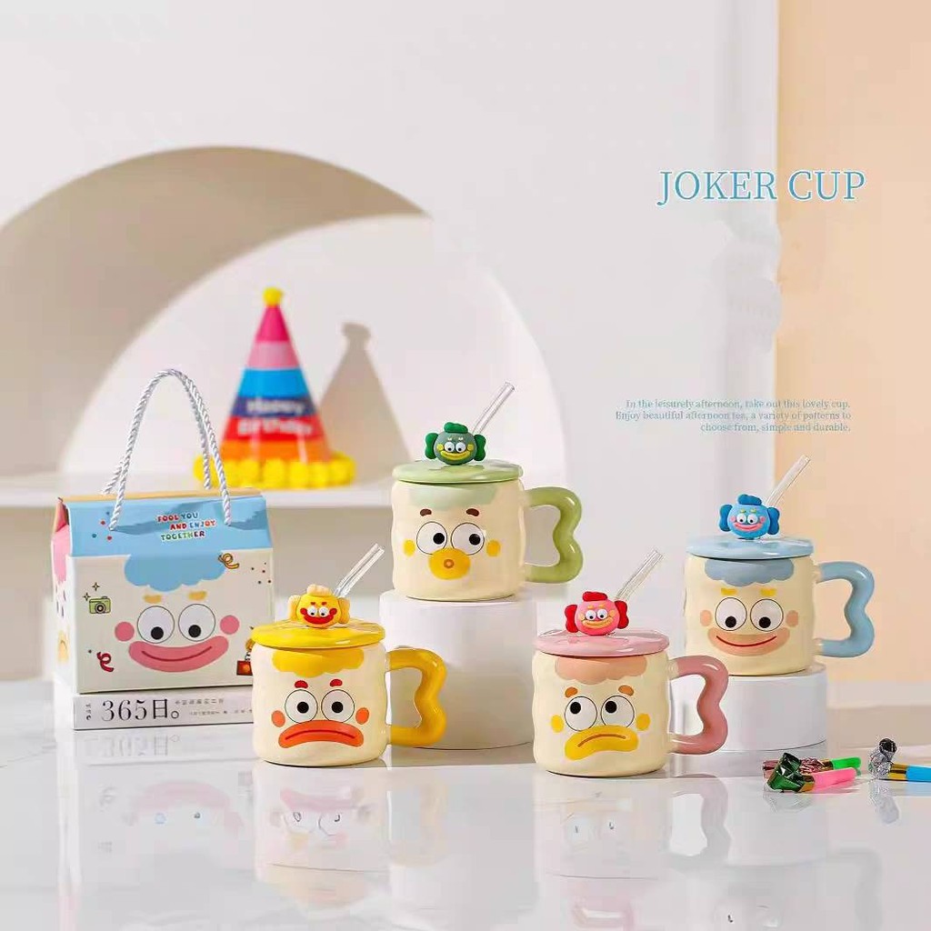 แก้วกาแฟ พร้อมกล่องของขวัญ ลายตัวตลกสวย น่ารัก ราคาดี ชาวออฟฟิศนักเรียนนักศึกษา เหมาะมาก