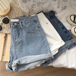 ส่งไวจากไทย TAYCEN S-6XL (25-39) ผู้หญิงเกาหลีกางเกงยีนส์ขาสั้น เอวสูงเรียบๆกางเกงขาสั้น