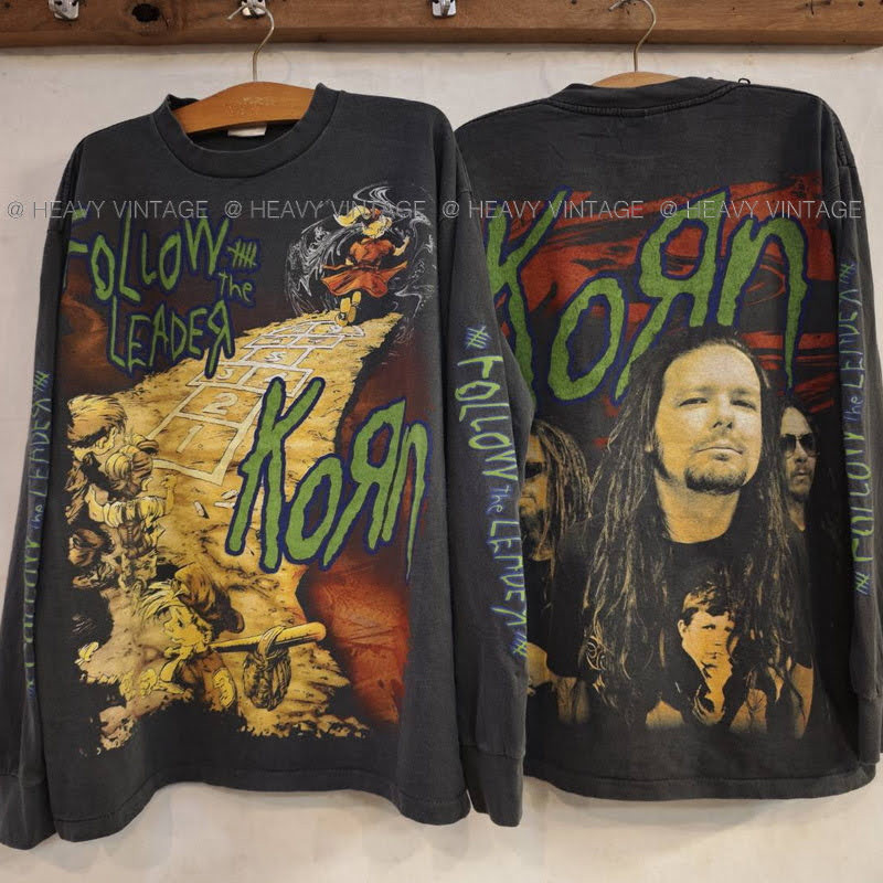 KORN follow the leader Long Sleeve tag USA เสื้อวินเทจ เสื้อทัวร์ วงร๊อค heavy vintage shirt