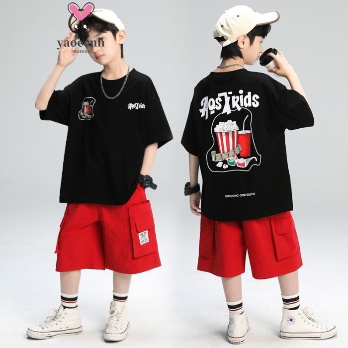 【YAOEENH】90-170ซม.ฤดูร้อนชายหลวมสบายๆแขนสั้นเสื้อยืดกลางเด็กใหญ่หล่อพิมพ์เสื้อพร้อมสต็อก