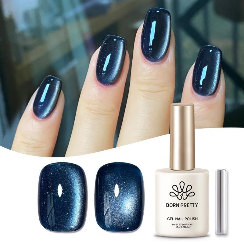 Born PRETTY Glitter Blue Gel Cat Eyes Magnetic Nail Gel Polish Blue กึ่งถาวร UV LED เคลือบเงาเล็บ 15ml