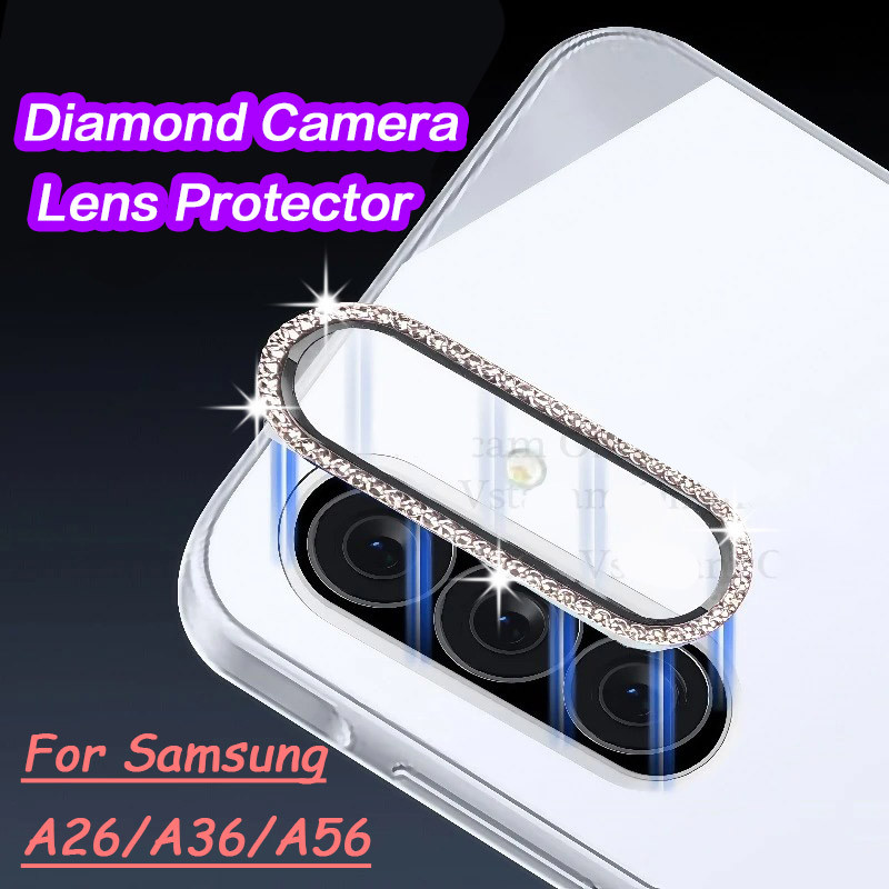SAMSUNG เพชรกล้องเลนส์ป้องกันสําหรับsamsung A26 A36 A56 5GหรูหราGitterแหวนเลนส์โลหะแหวนแก้วกรณีฝาครอบ