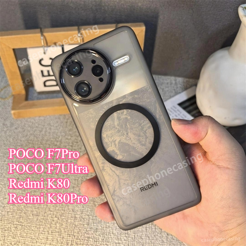 สําหรับ Xiaomi Poco F7 Pro F7Pro F7Ultra 5G Redmi K80 Pro K80Pro 2025 เคสโทรศัพท์หรูหราโปร่งใส Electroplate กล้องกันกระแทกแม่เหล็กปกหลังสําหรับ PocoF7Pro