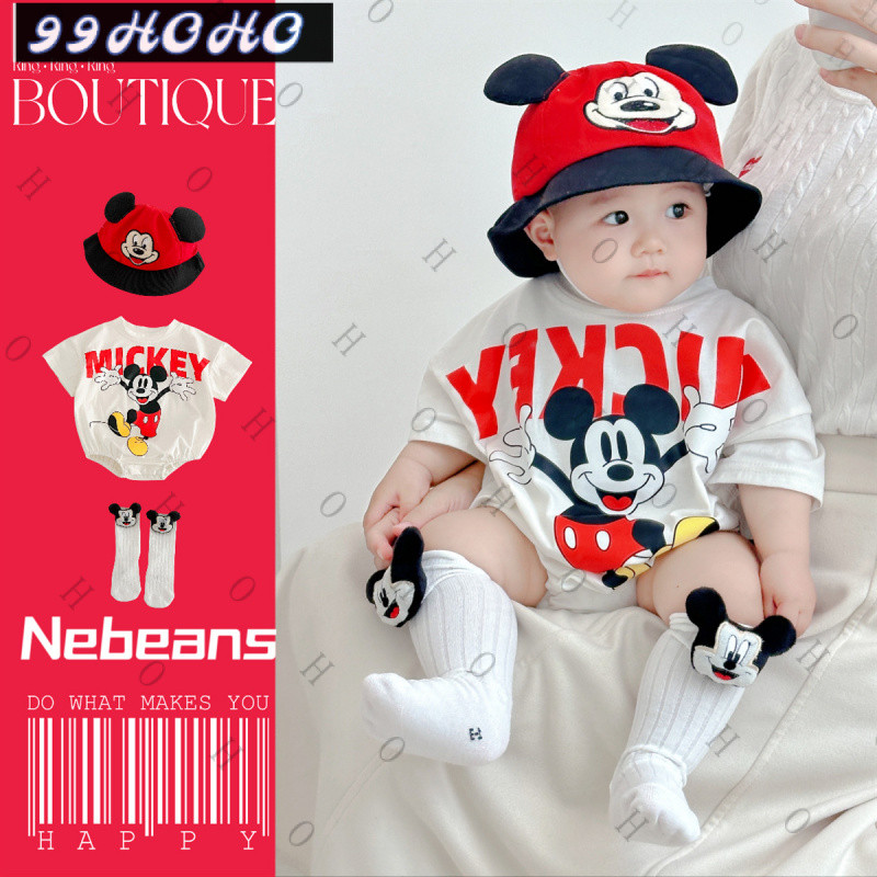 3-6-9-december ทารกสามเหลี่ยมชุดเด็กทารกฤดูร้อนผ้าฝ้ายนุ่มการ์ตูนเด็ก Romper ชุด