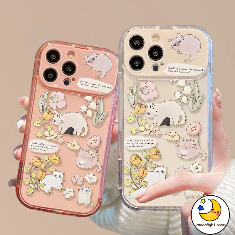 เข้ากันได้เคส iPhone12 13 14 15 16 Pro MAX PLUS X XS XR XS 6p 7p 8p P6/7/8/SE2/SE3lus SE2020 เคสโทรศัพท์รูปแมวและดอกไม้
