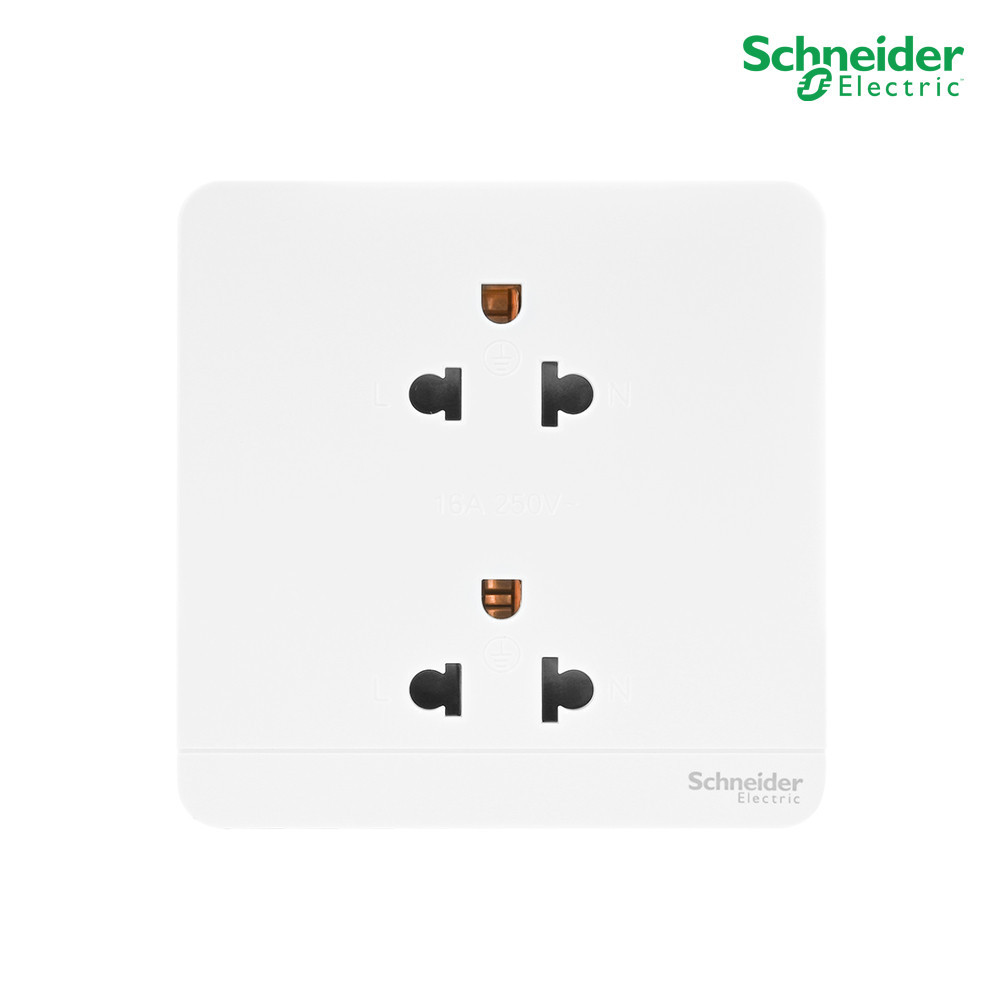 Schneider เต้ารับคู่มีกราวด์ มีม่านนิรภัย ปลั๊กไฟ Socket สีขาว รุ่น AvatarOn E | PlugOn