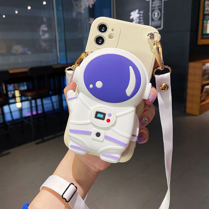 Casing For Huawei P30 Lite Y9 Prime 2019 Y7A Y6P Nova 3i 4e 5T 7i 7SE 7 9SE 10 Pro Fashion Astronaut Wallet Bags Phone Case With Lanyard