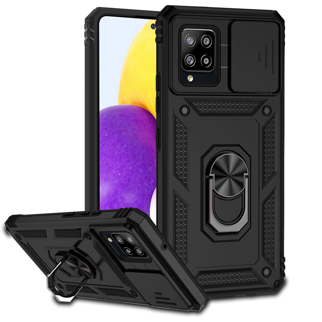 เคส Samsung Galaxy A21S A51 A71 A31 4G M51 M31 A42 M42 5G ขาตั้งกลม Anti Drop ฝาครอบโทรศัพท์แบบแข็งพร้อมเลนส์หน้าต่างบานเลื่อนป้องกัน