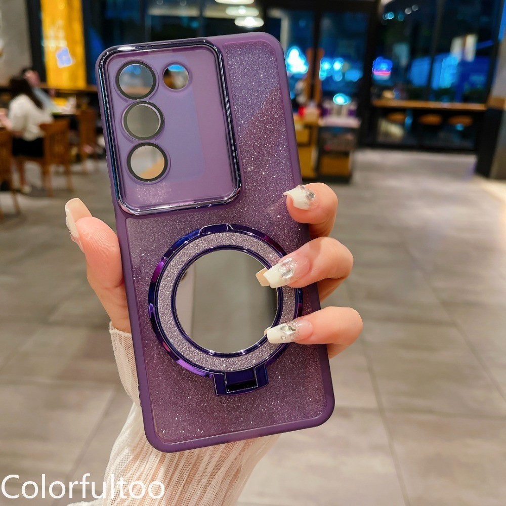 เคสโทรศัพท์มือถือแบบนิ่ม TPU ใส ผิวด้าน แต่งกลิตเตอร์ ไล่โทนสี พร้อมกระจก แฟชั่น สําหรับ Vivo V29E V