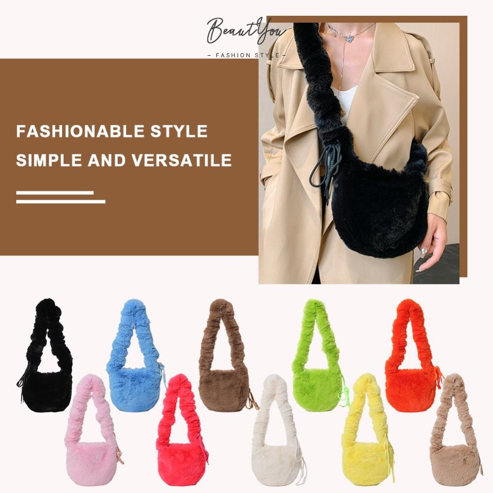 กระเป๋าหูรูด ลายก้อนเมฆ สีพื้น แฟชั่นฤดูหนาว สําหรับผู้หญิง [BeautYou.th]