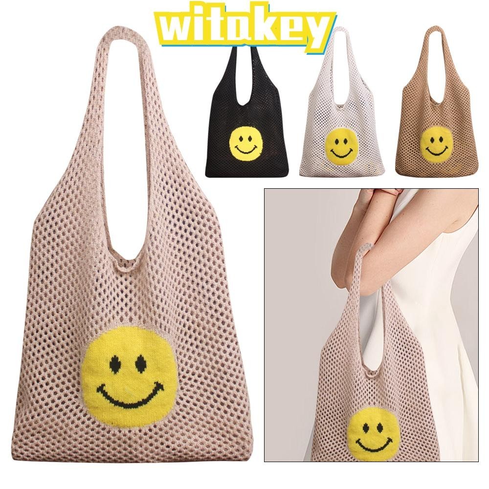 Witakey กระเป๋าถือ กระเป๋าสะพายไหล่ ผ้าถักโครเชต์ ทรงโท้ท ขนาดใหญ่ จุของได้เยอะ หูหิ้ว สไตล์เรโทร แฟชั่นฤดูร้อน Y2K