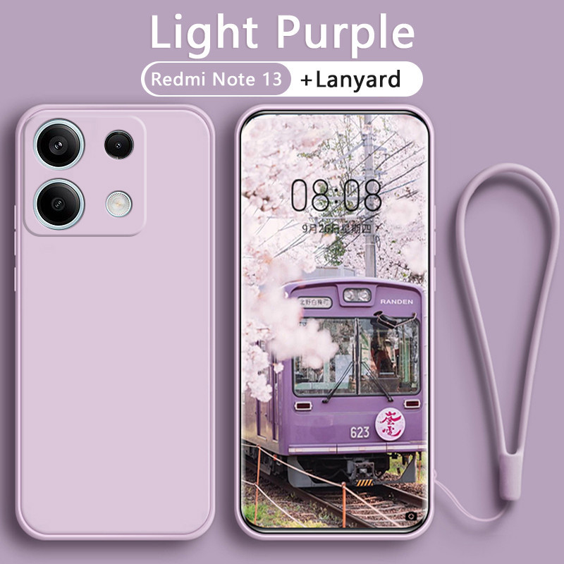 เคส Redmi Note 13 เคสซิลิโคนเหลวพร้อมกล้องแบบเต็มสายคล้อง สายคล้องเชือกเส้นเล็ก ข้าวแดง เคส Redmi Note 13 5G เคส Redmi Note 13 Pro 5G Redmi Note 13 Pro 4G Redmi Note 13 Pro Plus