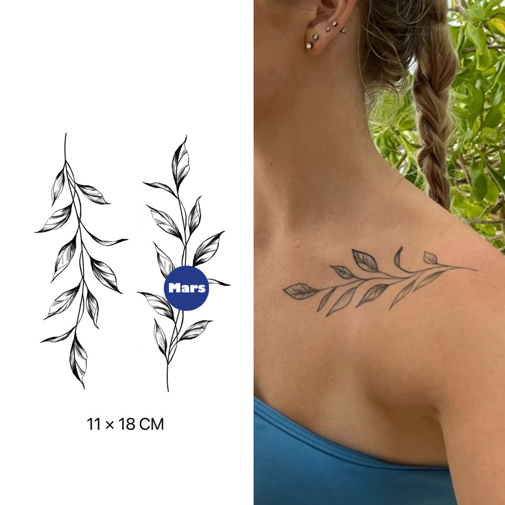 【Mars Tattoo】ใหม่ สติกเกอร์รอยสักชั่วคราว กึ่งถาวร ลายใบไม้ ใบไม้ คํา D248 2 สัปดาห์ ติดทนนาน