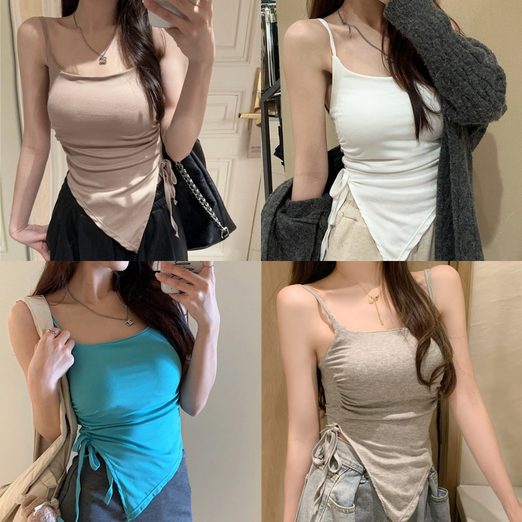 Evelyn เสื้อไปทะเล มีเอกลักษณ์ มีฟองน้ำ สีทึบ เสื้อกล้ามผู้หญิง สไตล์ลำลอง #XP014