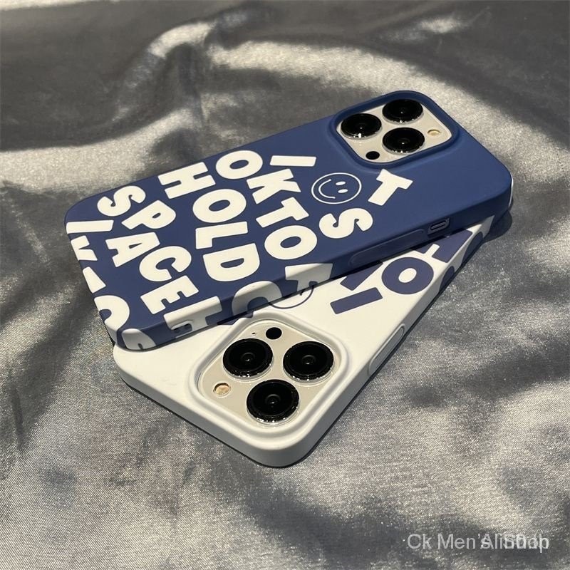 เคสโทรศัพท์มือถือแบบแข็ง ลายหน้ายิ้ม ภาษาอังกฤษ เรียบง่าย สําหรับ iPhone 7 8 plus x xs XR xsmax 11 12 13 14 15 Pro Max mini