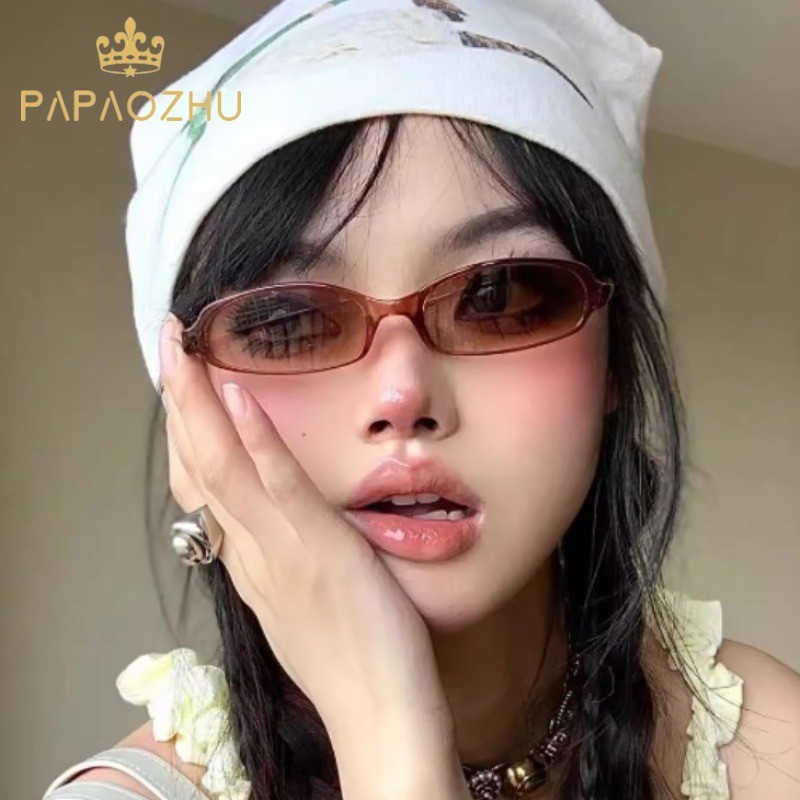 Papaozhu แว่นตากันแดด UV400 ทรงสี่เหลี่ยมผืนผ้า ป้องกันรังสียูวี สไตล์เกาหลี เรโทร สําหรับผู้หญิง