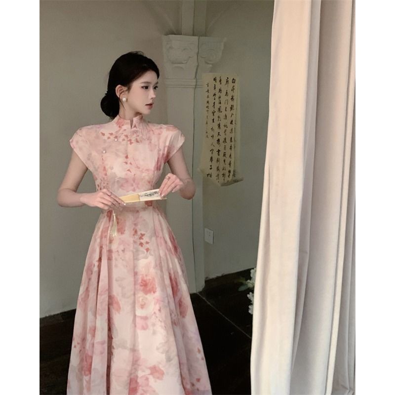 ใหม่ ชุดเดรสกี่เพ้า เอวแคบ สไตล์จีน แฟชั่นฤดูร้อน สําหรับผู้หญิง