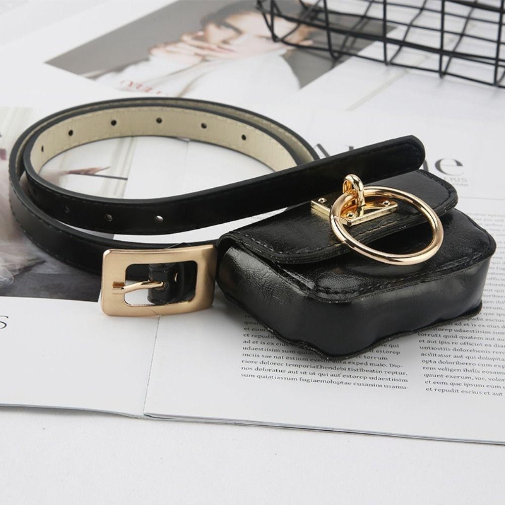 HOBBYIN ผู้หญิงกระเป๋าเข็มขัดวินเทจ, PU หนัง Punk Square Heart Gothic Fanny Packs, Travel เอวกระเป๋า Y2K สไตล์เข็มขัดหัวเข็มขัดโลหะสีดํา