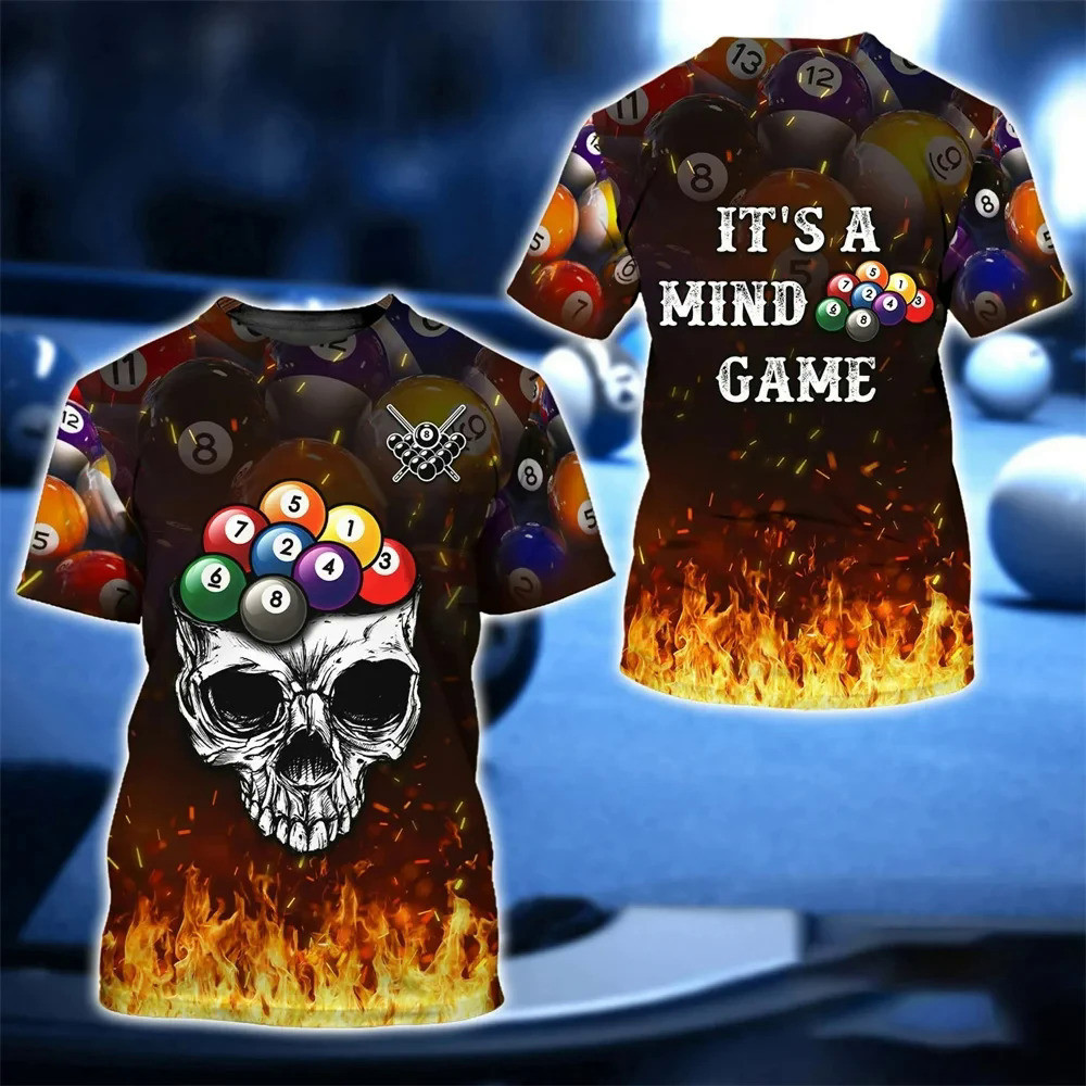 ใหม่ เสื้อยืดลําลอง แขนสั้น พิมพ์ลายกราฟฟิคสนุ๊กเกอร์ บิลเลียด 3D แฟชั่นฤดูร้อน สําหรับผู้ชาย และผู้หญิง คู่รัก