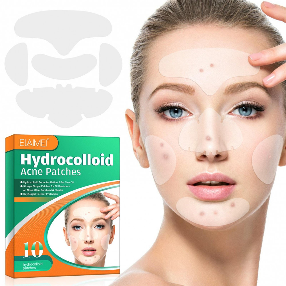 Full Face Pimple Patch 10PCS Hydrocolloid สิวแพทช ์ Tea Tree น ้ ํามันหน ้ าผากและแก ้ มสิวสติกเกอร ์ Zit Patch อ ่ อนโยนและไม ่ ระคายเคือง