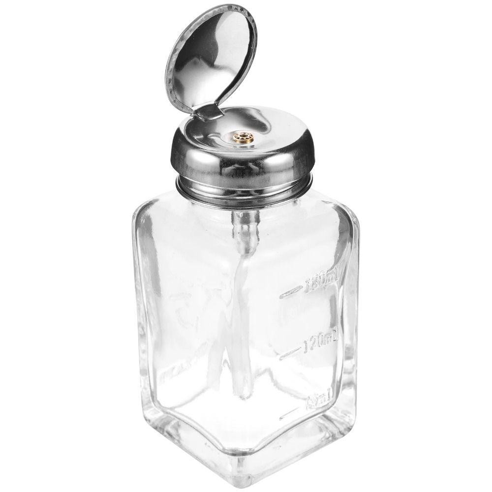 Desmond Push Down ปั ๊ ม Dispenser , Clear Square Clear Refillable Bottle , คอนเทนเนอร ์ เครื ่ องสําอางแก ้ ว 180ml/120ml Thicken Liquid ปั ๊ มขวด Facial Toner