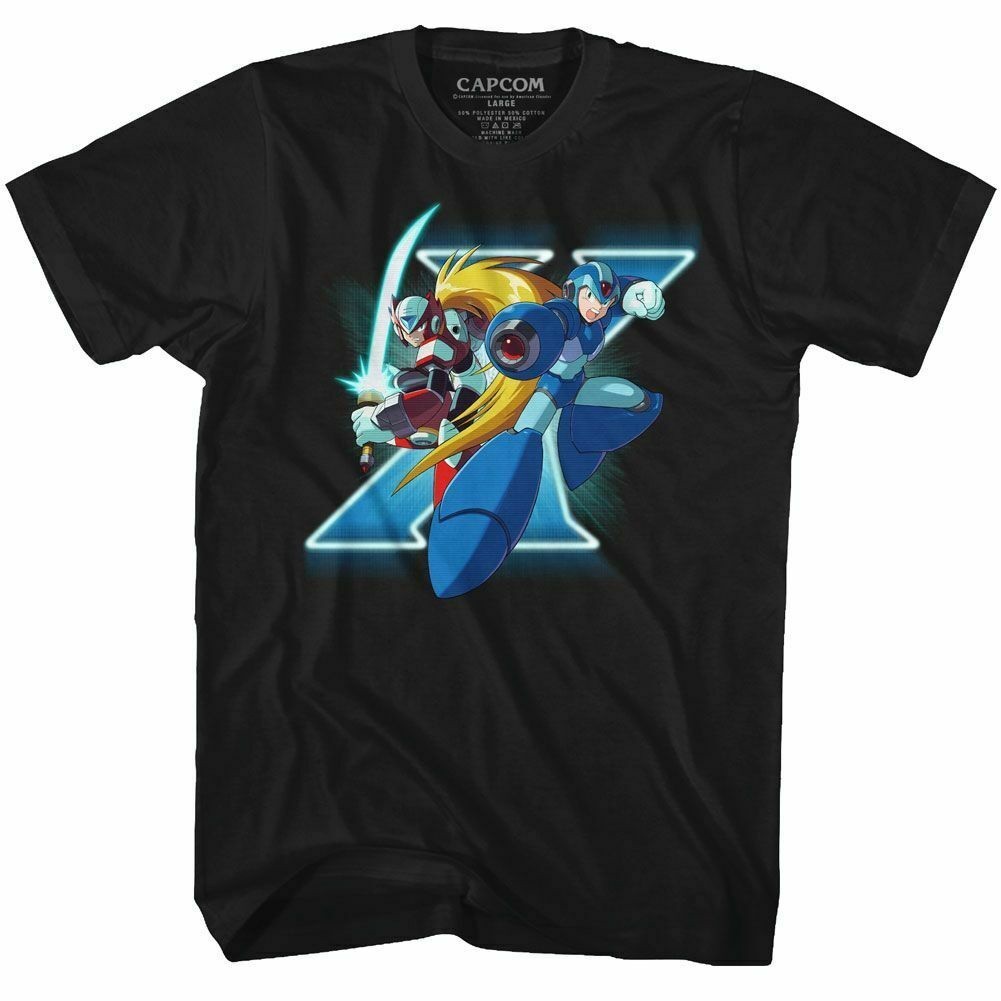 💯 🤗 เสื้อยืด พิมพ์ลาย Mega Man X And Zero สีดํา สําหรับผู้ชายSize S-5XL