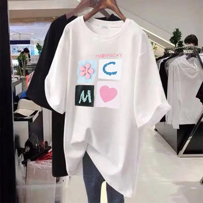 Plus ขนาด150 กก.Could สวมใส่ Oversize ผู้หญิง Tshirt เสื้อแขนสั้นรอบคอพิมพ์หลวม T เสื้อ