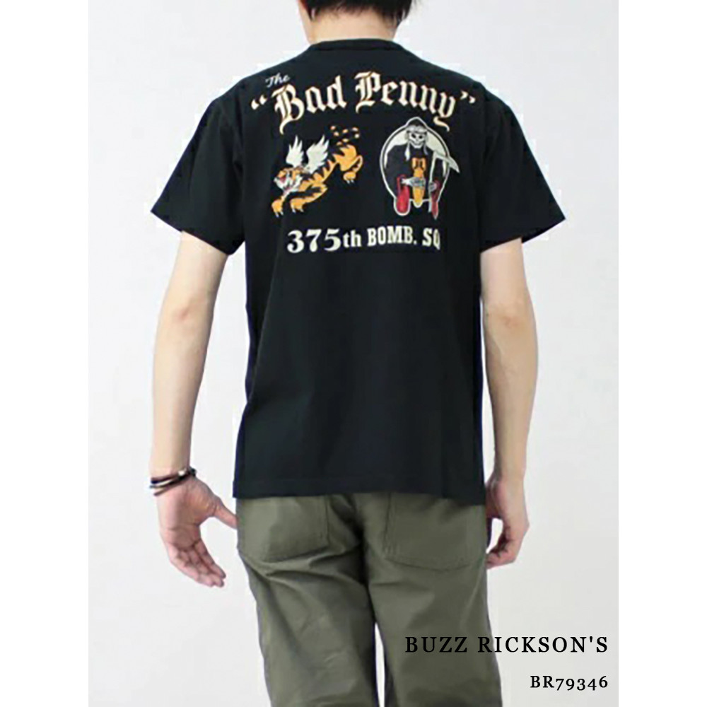 ((ผ้าฝ้าย 100%) BUZZ RICKSONS BR79346 BUZZ RICKSONS BR79346 Flying Tiger และ Death พิมพ์ความงาม Retro Pure Cotton แขนสั้น
