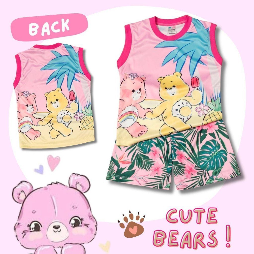 BE0874#8 ชุดเด็ก เสื้อกล้าม+กางเกงขาสั้น ผ้าไมโครเกรดA ลายการ์ตูน หมีสีชมพู เสื้อผ้าเด็ก ชุดเด็กแฟชั่น ชุดเด็กลายการ์ตูน