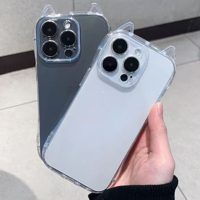 คุณภาพสูงซิลิโคนอ่อนนุ่มโปร่งใสเคสโทรศัพท์สําหรับiphone 15 14 13 12 11 Pro Max XR X/XS XSMAX 7/8Plus 7/8/SE2020 14/15 Plusน่ารักที่สวยงามฝาครอบมี 3Dหูแมว