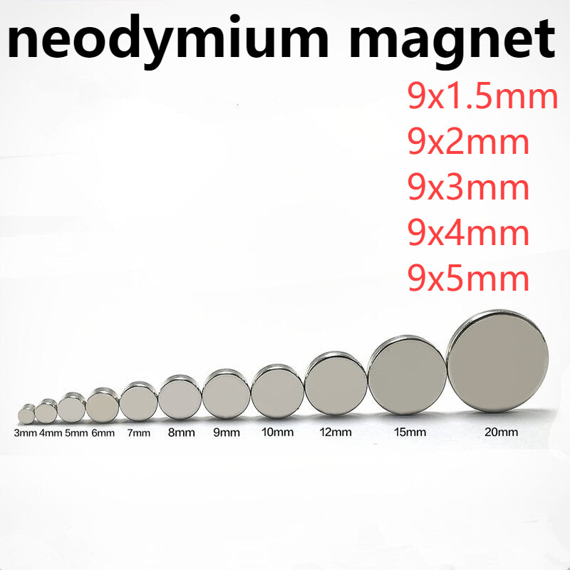 5ชิ้น แม่เหล็กนีโอไดเมียม 9x1.5มิล 9x2มิล 9x3มิล 9x4มิล 9x5มิล แม่เหล็กแรงสูง ขนาด 9 มิล ความหนา 1.5-5 มิล มีขนาดให้เลือ