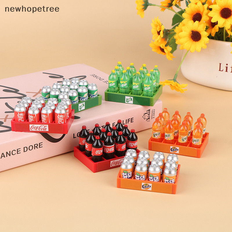 [newhopetree ] 1 ชุด 1 กล ่ อง 12 Dollhouse Miniature Soda Drink Plus Tray Model DIY Accessories Toys New Stock
