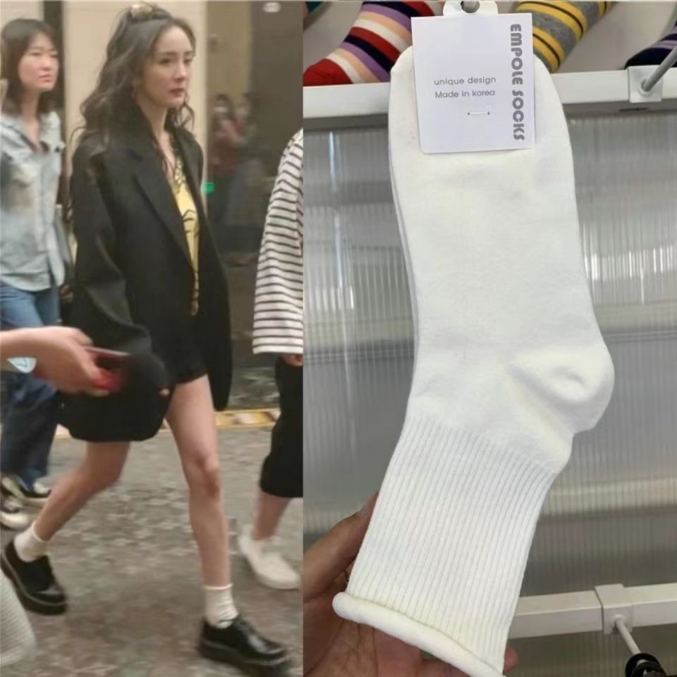 เกาหลี Dongdaemun EMPOLE ฤดูร้อนถุงเท้าบางผู้หญิงสีทึบ Breathable Curling ถุงเท้าผ้าฝ้ายดูดซับเหงื่อถุงเท้ากองกลาง-