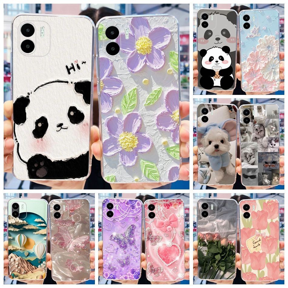 Xiaomi Redmi A1 A2 A1+ A2+ น่ารักแพนด้าดอกไม้พิมพ์เคสโทรศัพท์ Redmi A1 Plus A2Plus ซิลิโคนอ่อนนุ่มเคส TPU