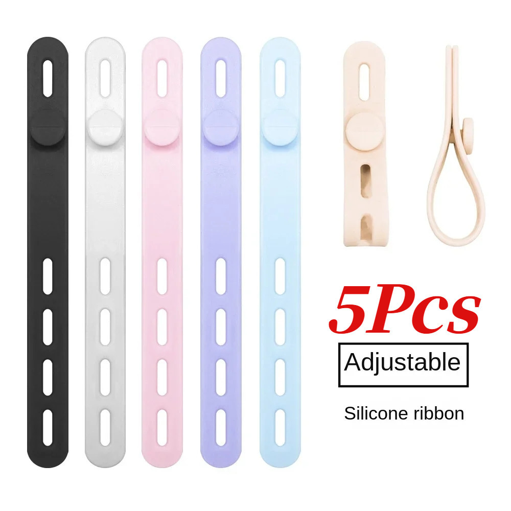 5 ชิ ้ นปรับขนาดซิลิโคนอ ่ อนนุ ่ มสายชาร ์ จโทรศัพท ์ แบบมีสายหูฟัง Manager Datacable Storage Tie สายรัด