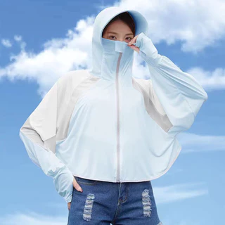 เสื้อกันแดดผู้หญิง ฤดูร้อน ป้องกันรังสี UV ผ้าคลุมไหล่ ไอซ์ไลน์ ระบายอากาศ แบบบางเบา สำหรับการขี่จักรยาน