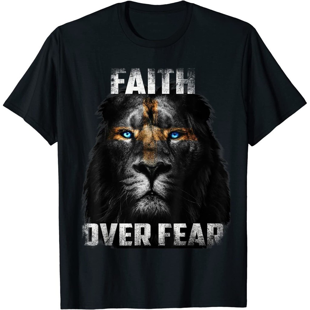 Christian Jesus Faith Over Fear Religious Lion Of Judah Great เสื้อยืด