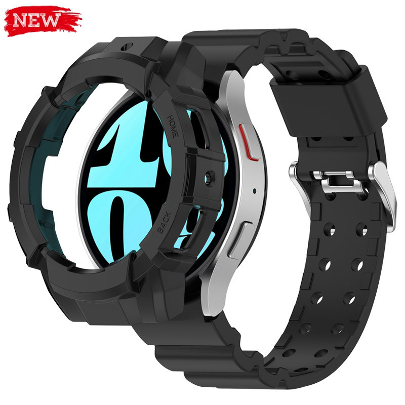 Hard Armor Case + Band สําหรับ Samsung Galaxy Watch 6 40 มม.44 มม.ฝาครอบซิลิโคนสําหรับ Galaxy Watch 6 44 มม.40 มม.กันชน