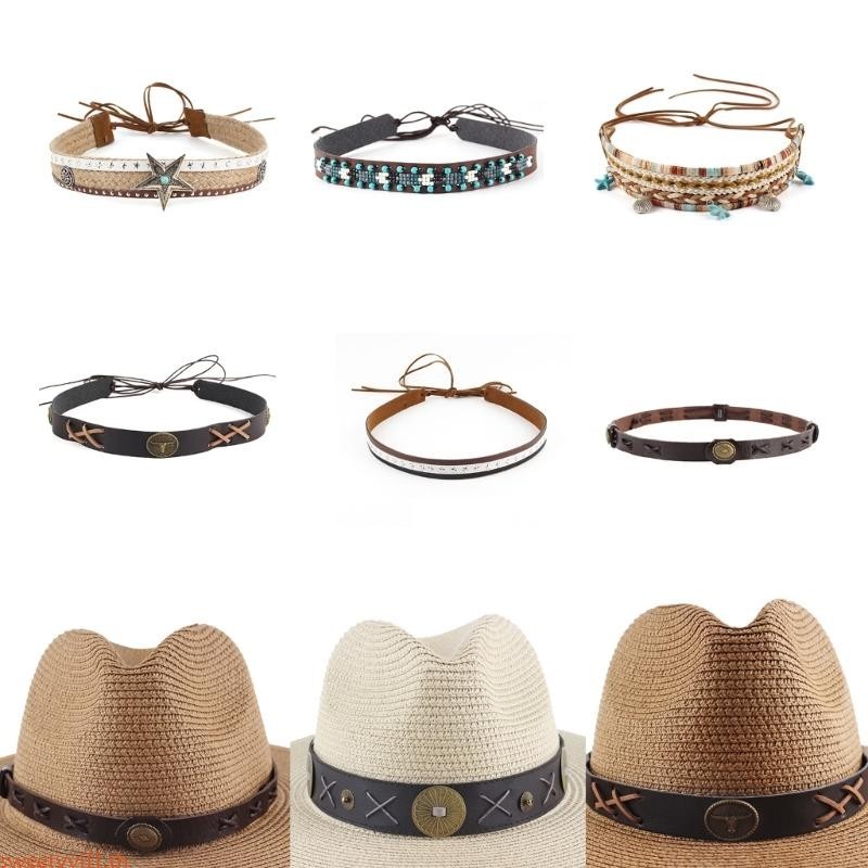 Sweetyvi1 Studded หมวก band หมวกคาวบอย Western หมวกเข ็ มขัด band หมวก Western Beaded Hat band Native American Hat B