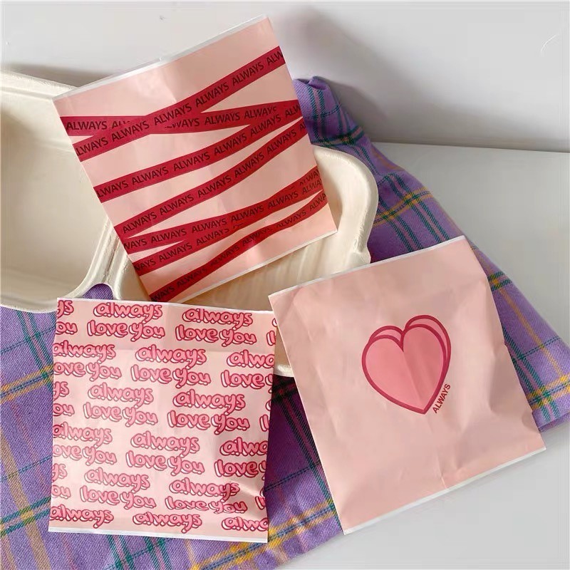{new }Ins Pink Series Heart Ribbon Printing Bag Paper Bag Biscuit Candy Packaging Bag Ins