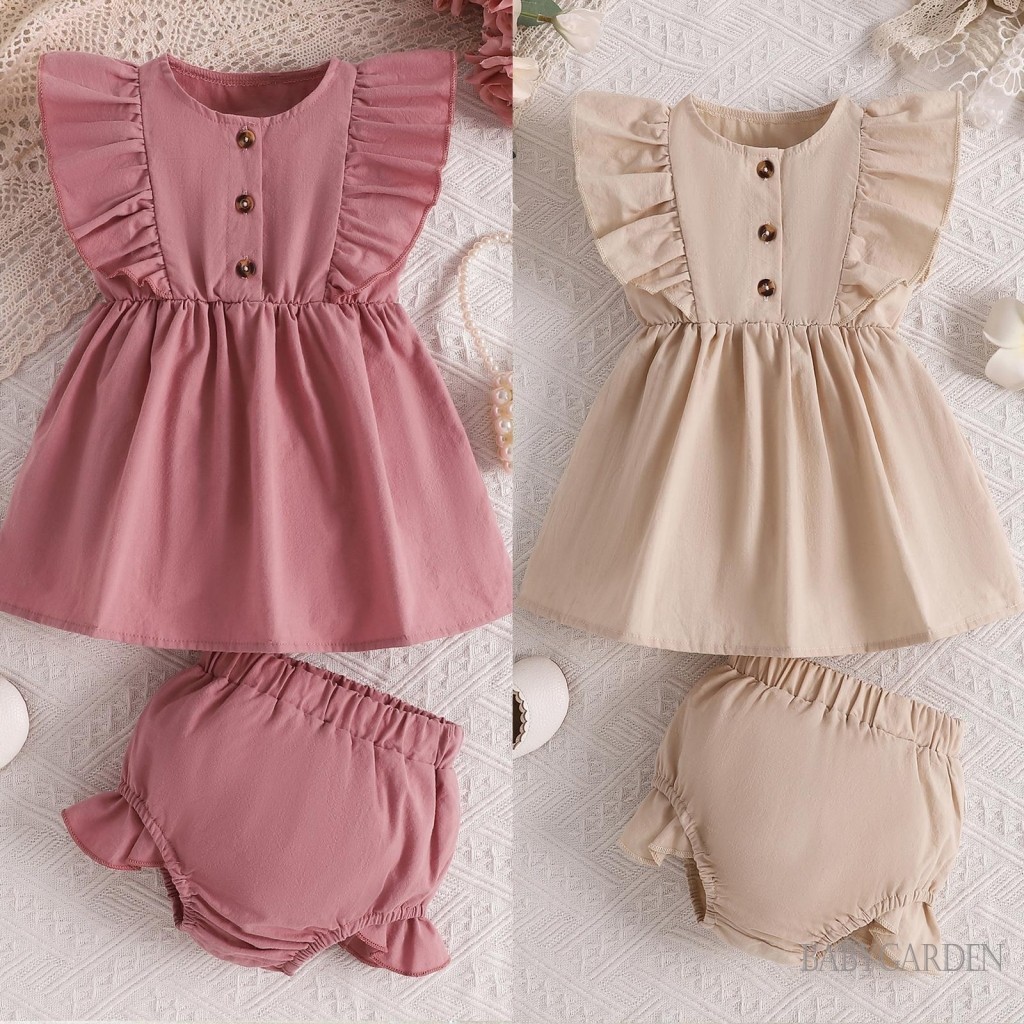 Bga-6 เดือน-3 ปีเด ็ กทารกฤดูร ้ อน 2 ชิ ้ นชุดบินแขนรอบคอปุ ่ ม Tops + กางเกงขาสั ้ น PP