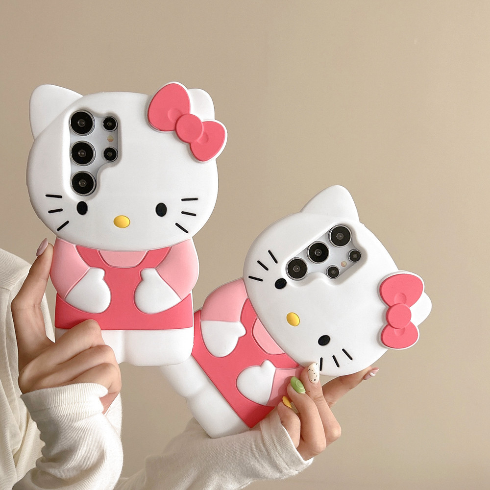 สาว Kitty KT 3D ซิลิโคนนุ ่ มสําหรับ Samsung S24 S23 Ulrta S22 S21 Plus S23fe S21fe S20fe