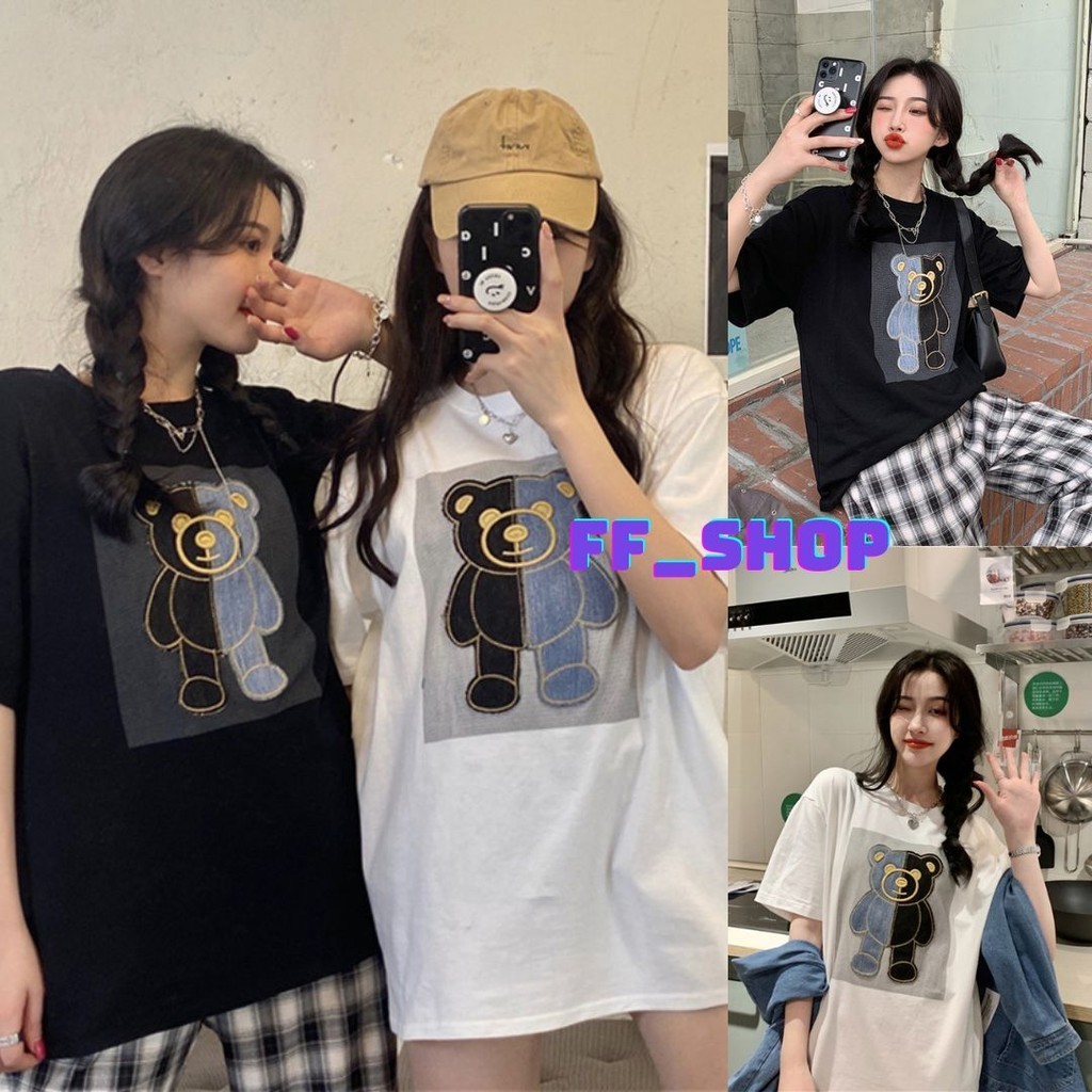 🛒FF.shop🛒เสื้อยืดเเขนสั้น-ลายหมี-ทรงOversize สไตล์เกาหลี ยอดฮิต  #KB09